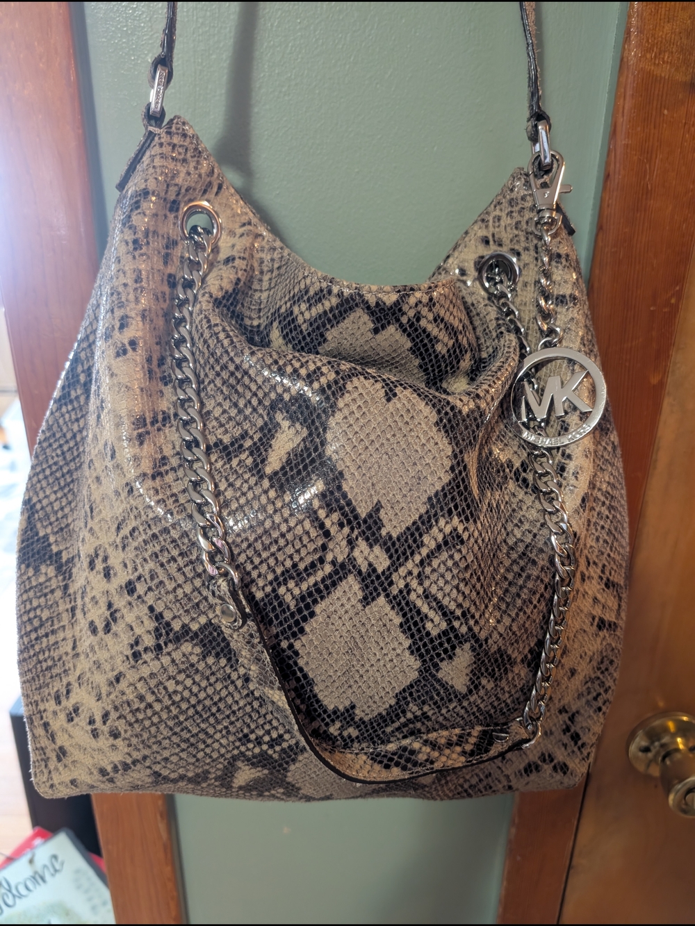 Michael Kors Snake-Print Leather Hobo Bag in Beige